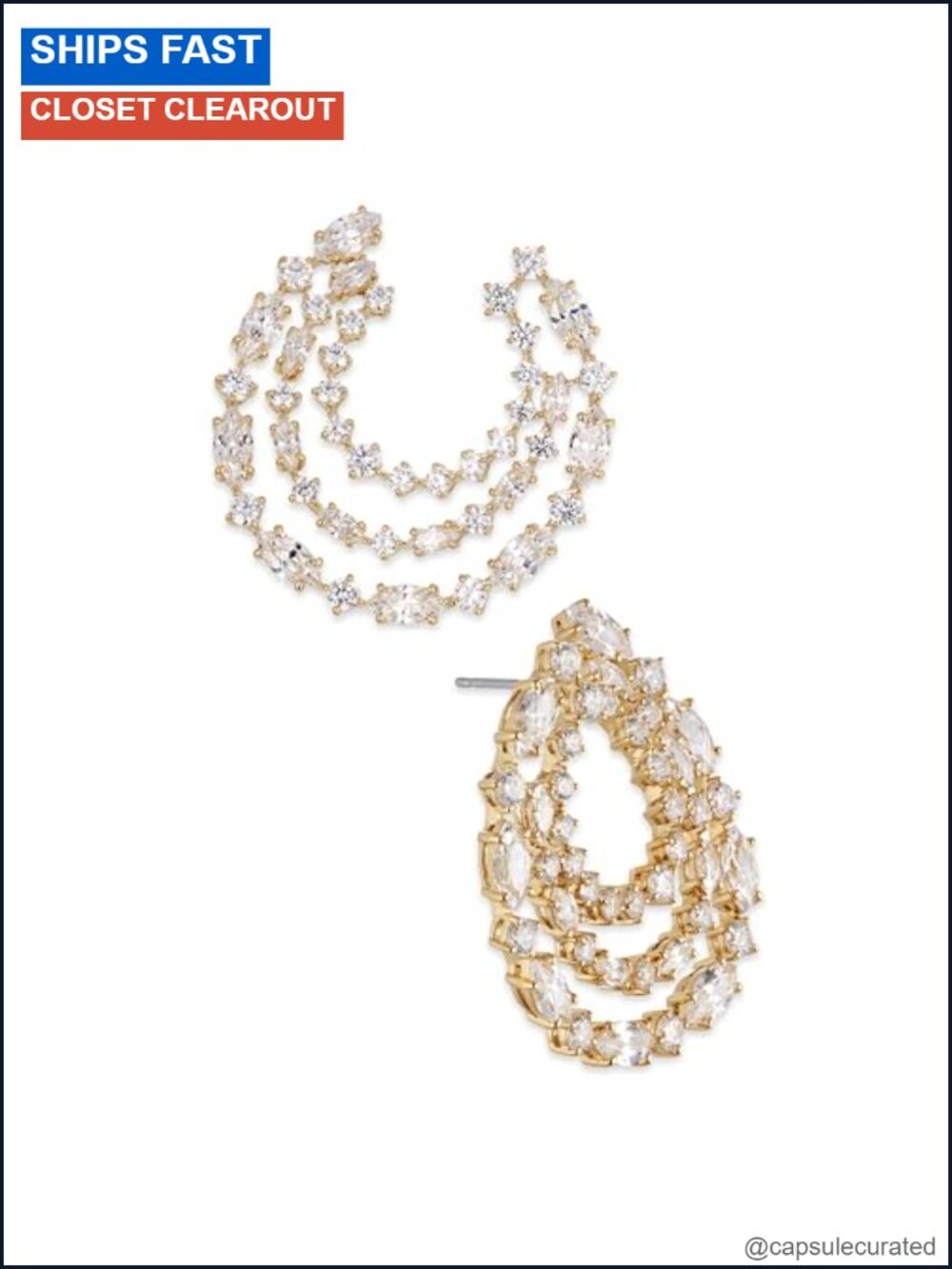 18K Gold Plated Cubic Zirconia Front Back Hoop Earrings